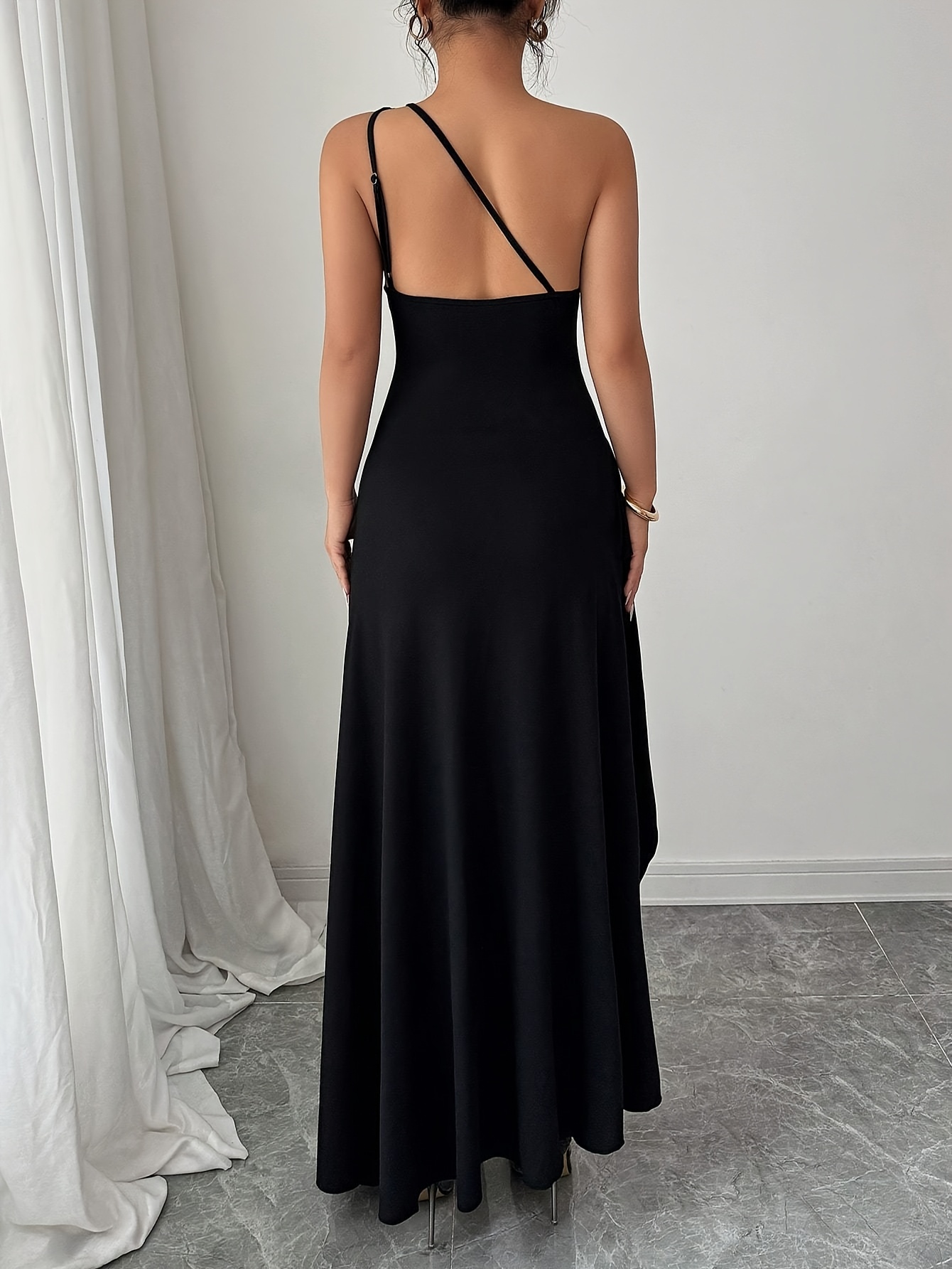 womens elegant black single shoulder summer dress high slit - Temu Mauritius