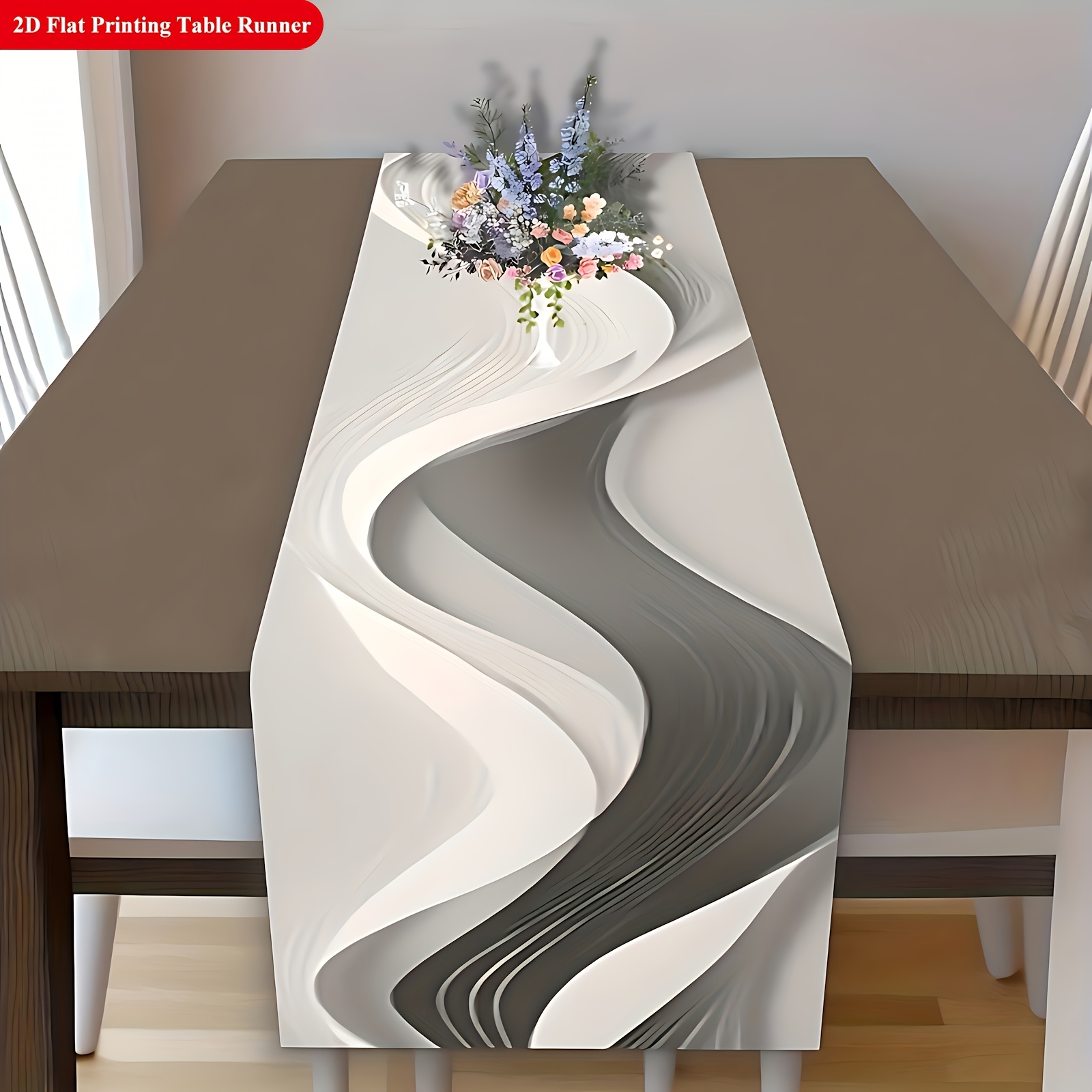 1pc 2d Flat Abstract Table Runner - Polyester Fiber Restaurant Decor Tablecloth, Suitable For Home Gatherings, Festive Celebrations, Durable And Easy-to- Protection