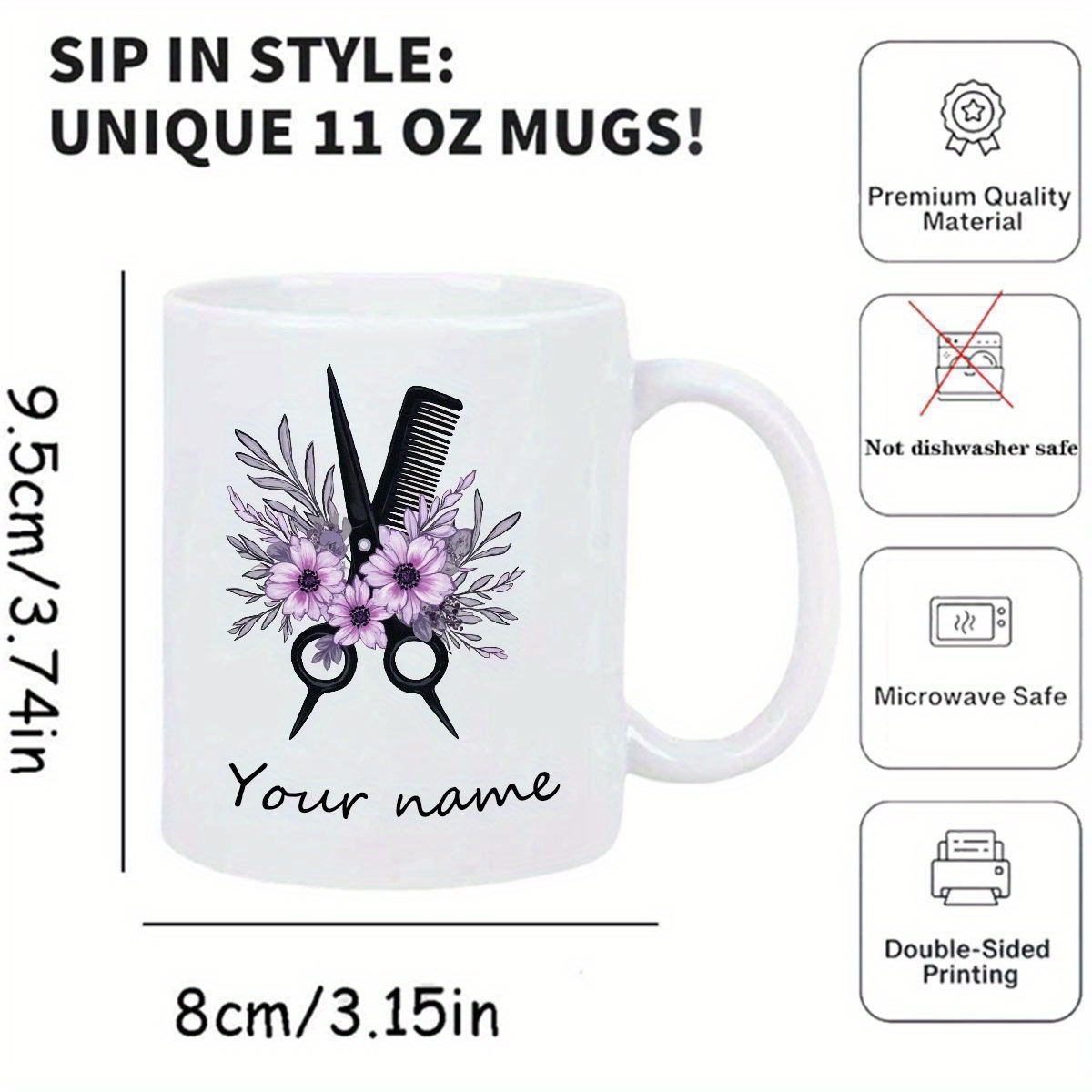 personalized barber mug custom name message barber scissors comb design ceramic coffee cup suitable for hot cold drinks barber gift for hairdressers name on mug for christmas graduation present 2