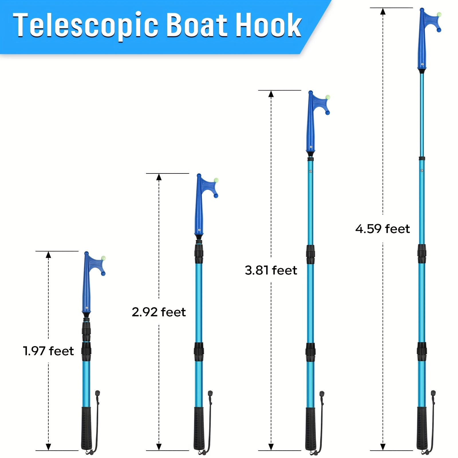   bootshaken teleskop-verlängerungsstange für das anlegen mit leuchtpärle, leicht schwimmend, rutschfester gummigriff, 2ft bis 4.68ft