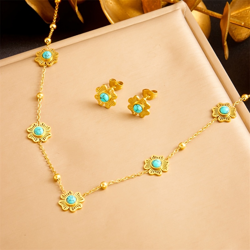 Image of Elegant Temperament Women Jewelry Set With Stainless Steel Including Necklace, Earrings, Party Jewelry Gifts