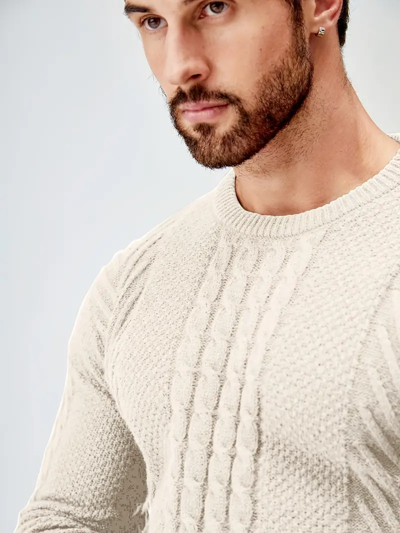 mens winter warm knit sweater soft round neck long sleeve casual pullover solid color beige navy machine washable thick sweater jacket for cold weather office casual attire Product details 20