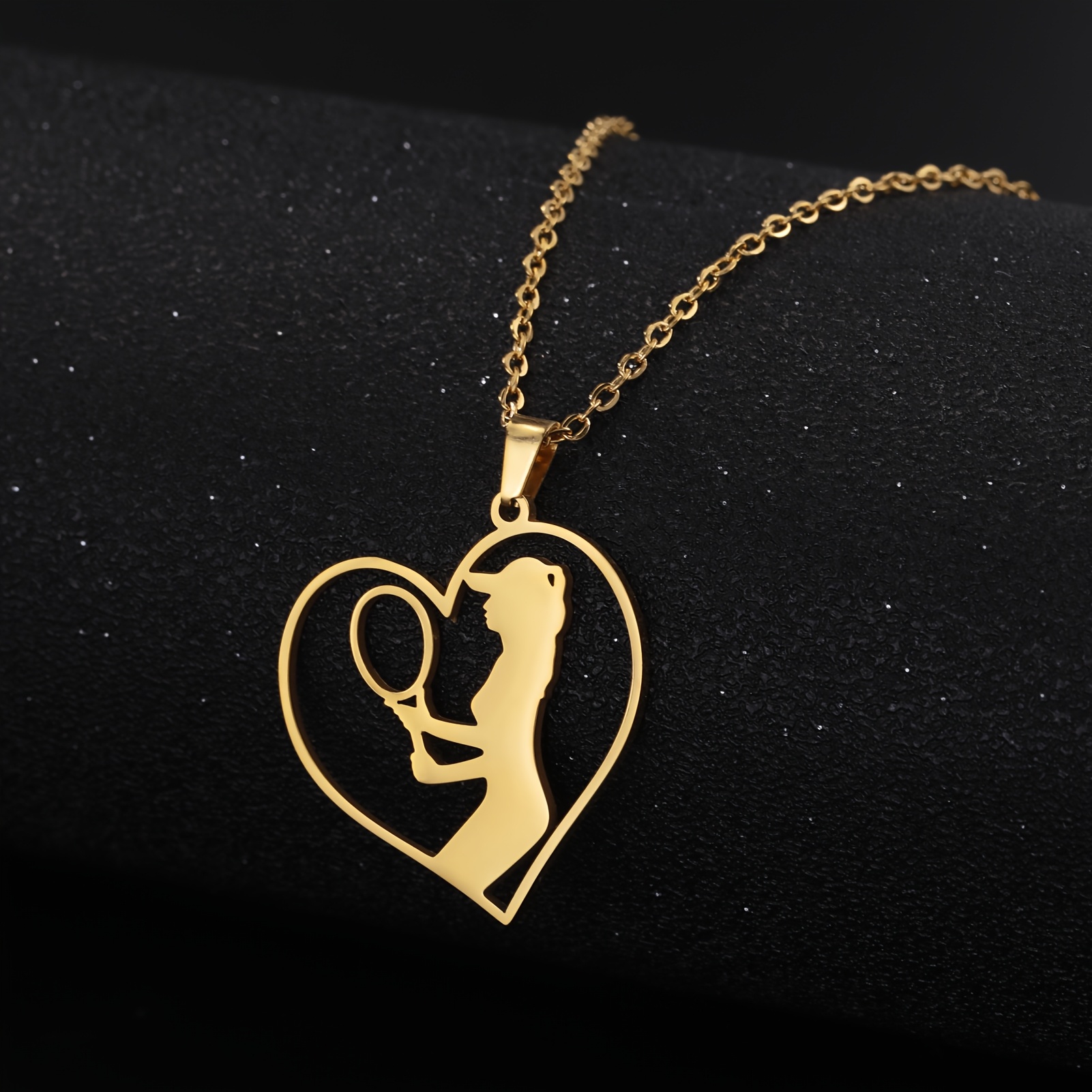 Sporty Casual Tennis Racket & Heart Elements Necklace