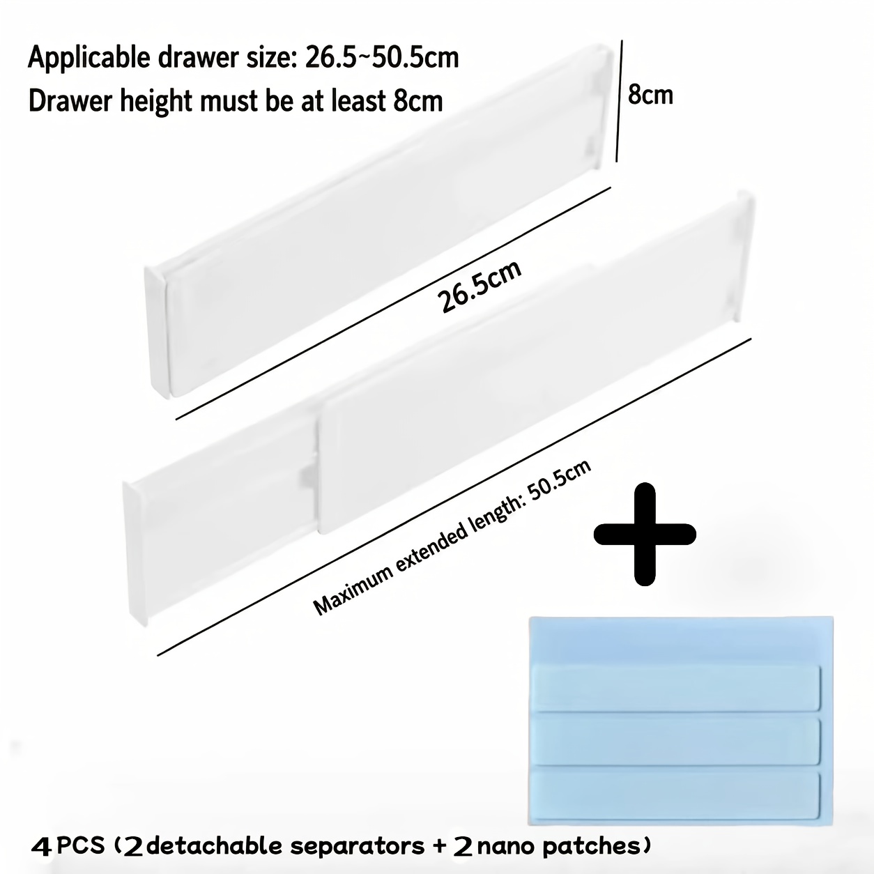 TEMU 4pcs Set Adjustable Drawer Dividers, No-drill Retractable Foldable Storage Organizer, Suitable For Kitchen Utensils And Desktop Organization,