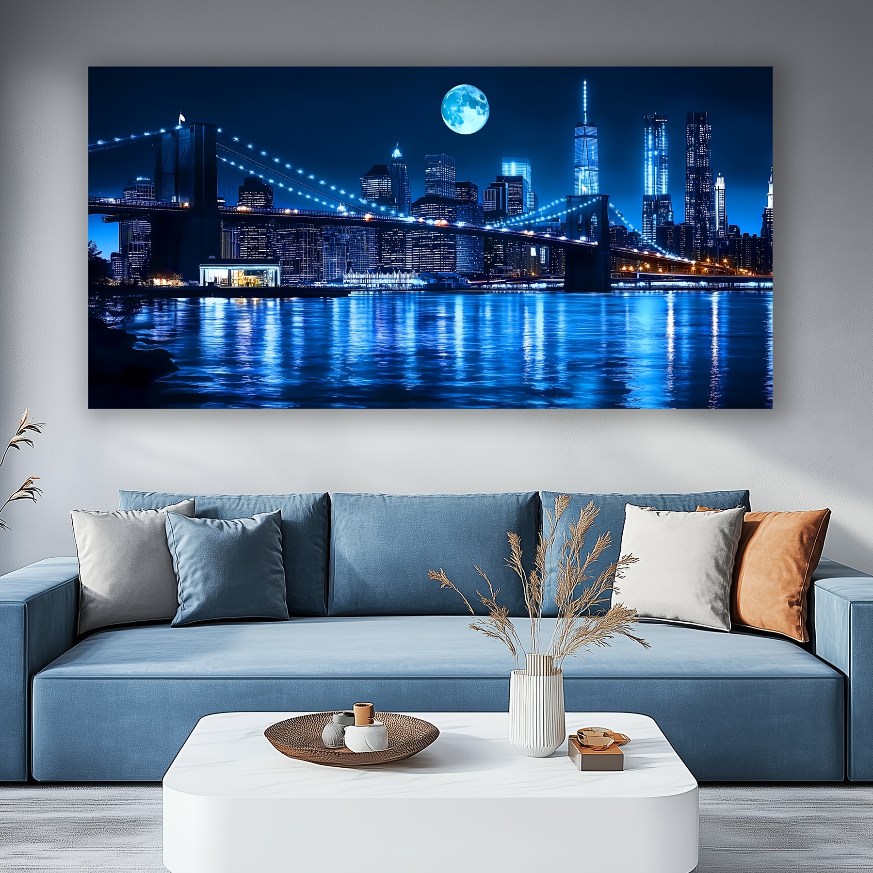 2D Flat, 2D Flat, Contemporary Urban Landscape Artwork, Art Deco Design, Deep Blue Canvas Print, Stylish Home Decor, Ideal for Display in Living Room, Bedroom, Or Study, Sturdy Wooden Inner Frame - Image 9