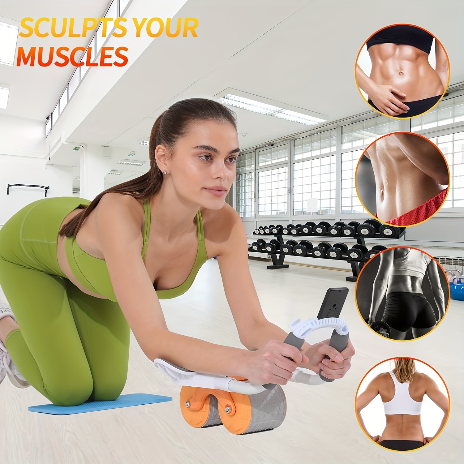 TEMU Zree Automatic Rebound Abdominal Rolling Exercise Equipment For Men And Women's Elbow Support Rollers, Suitable For Home Fitness To Enhance Core