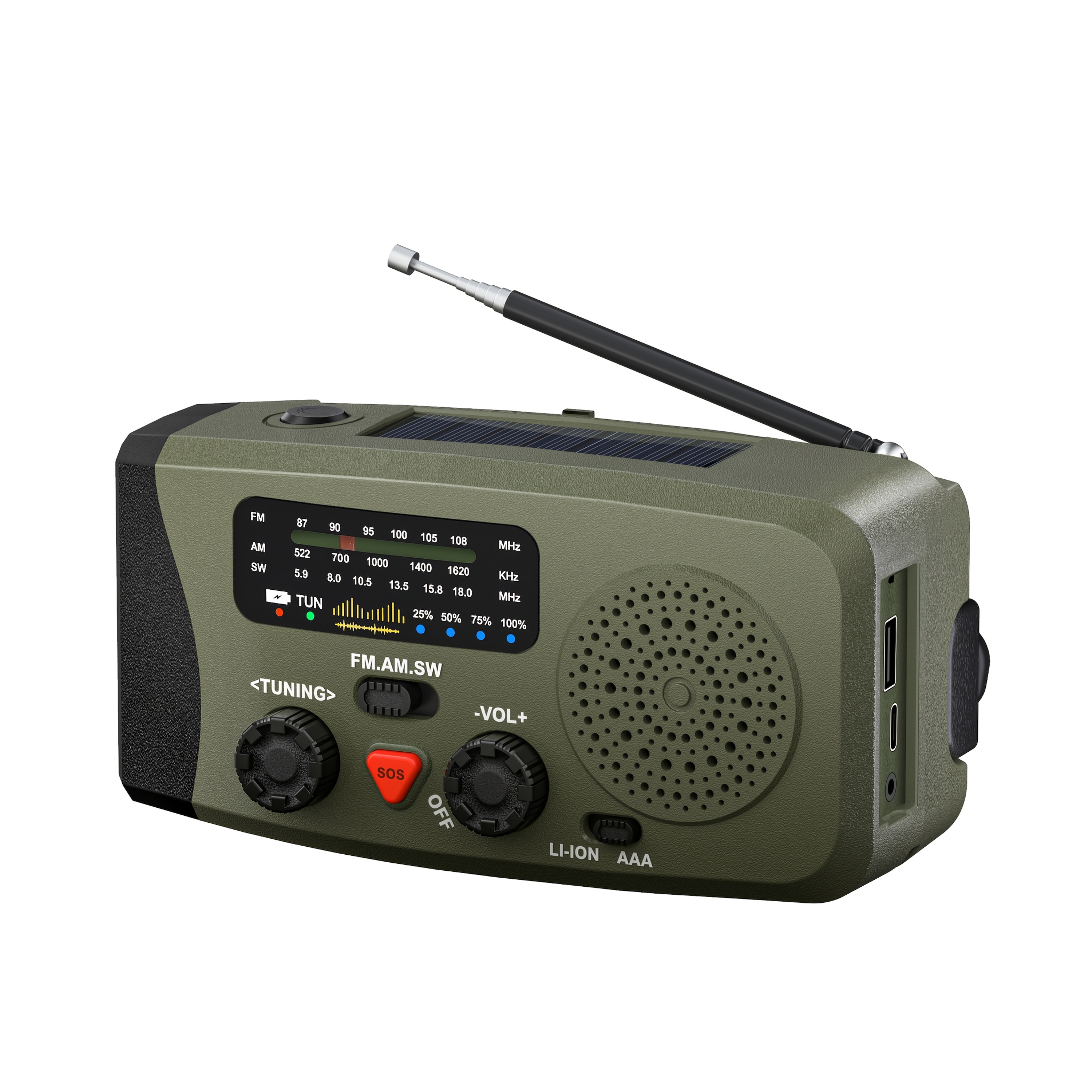 TEMU Emergency Radio: Solar-powered, Power Bank, Hand Crank, Am/fm Portable Weather Radio, 2000mah Mobile Power, Usb Charging, Solar, With Led