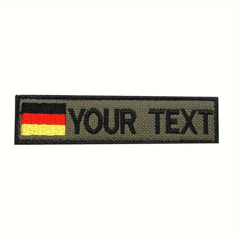 

Custom Embroidered Name Patch With German Flag, Personalized Text Military Tag With Adhesive Backing, , Army Green With Black Lettering