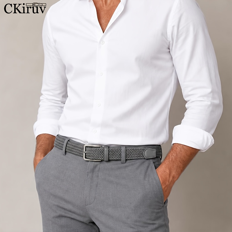 2pcs Men's Elastic Woven Belts with Silvery Needle Buckle