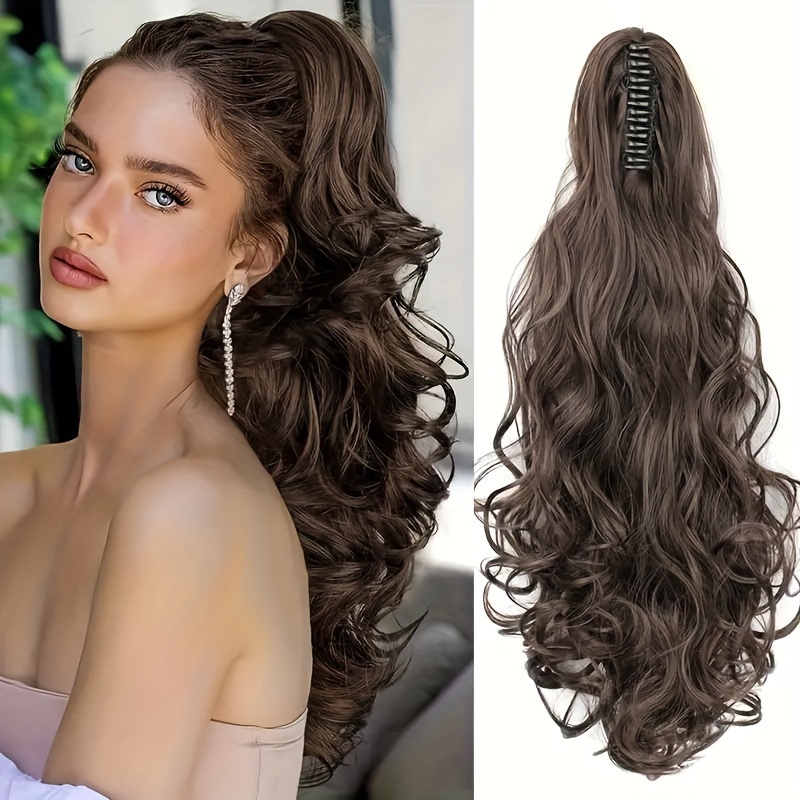 

Elegant 18" Curly Wave Ponytail Extension - Natural Layered Look, Clip-in Synthetic Hairpiece For All Women