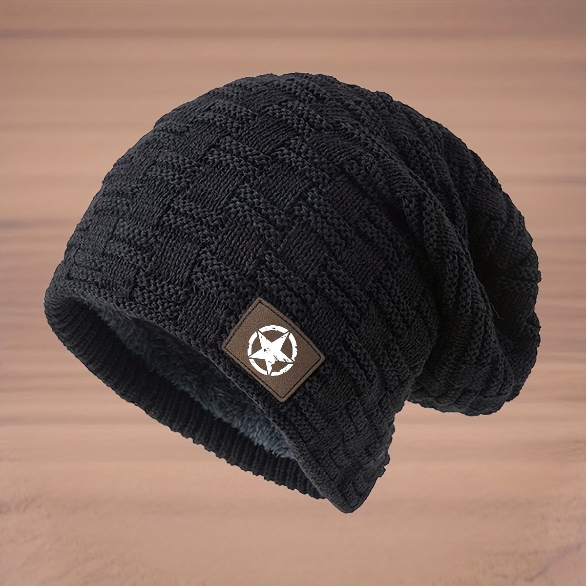 TEMU Fashion Baseball With Star Pattern, Fleece Lined And Thick Knit Hat Unisex Style Hip-hop Hat Warm Ski Hat Winter Beret