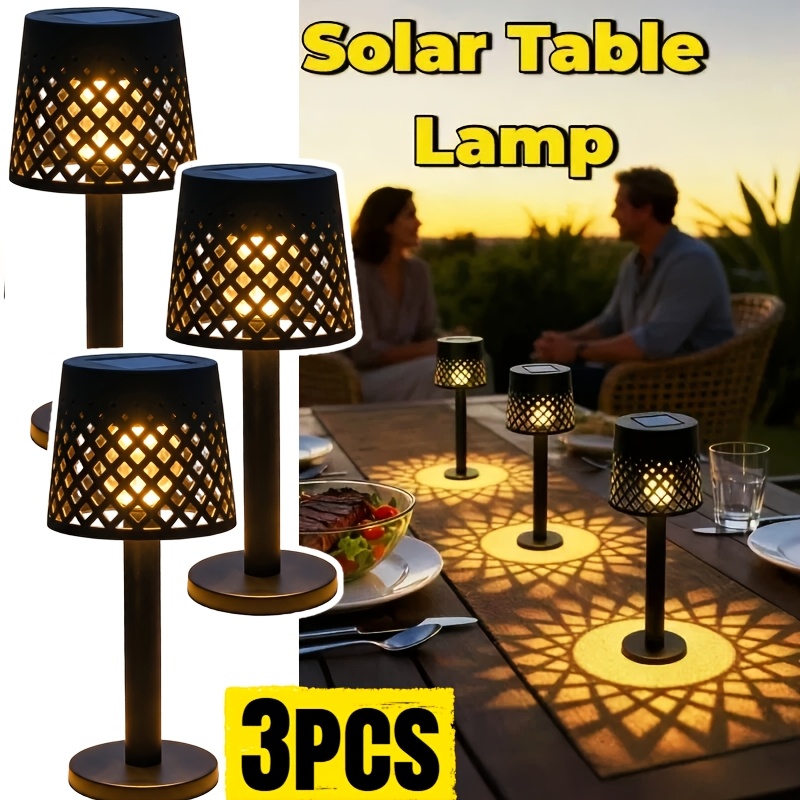 3pcs Solar Outdoor Table Lamps Warm Light For Patio Garden Balcony Gatherings Parties Dinner Settings Versatile Outdoor Night Lighting