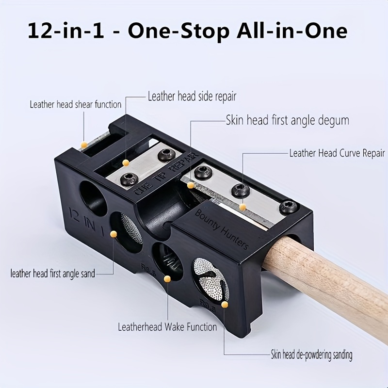Image of 12-in-1 Resin Pool Cue Tip Repair Tool, Billiard Cue Tip Polisher With Universal Head Rod Trimmer, Proof Bar, Bounty