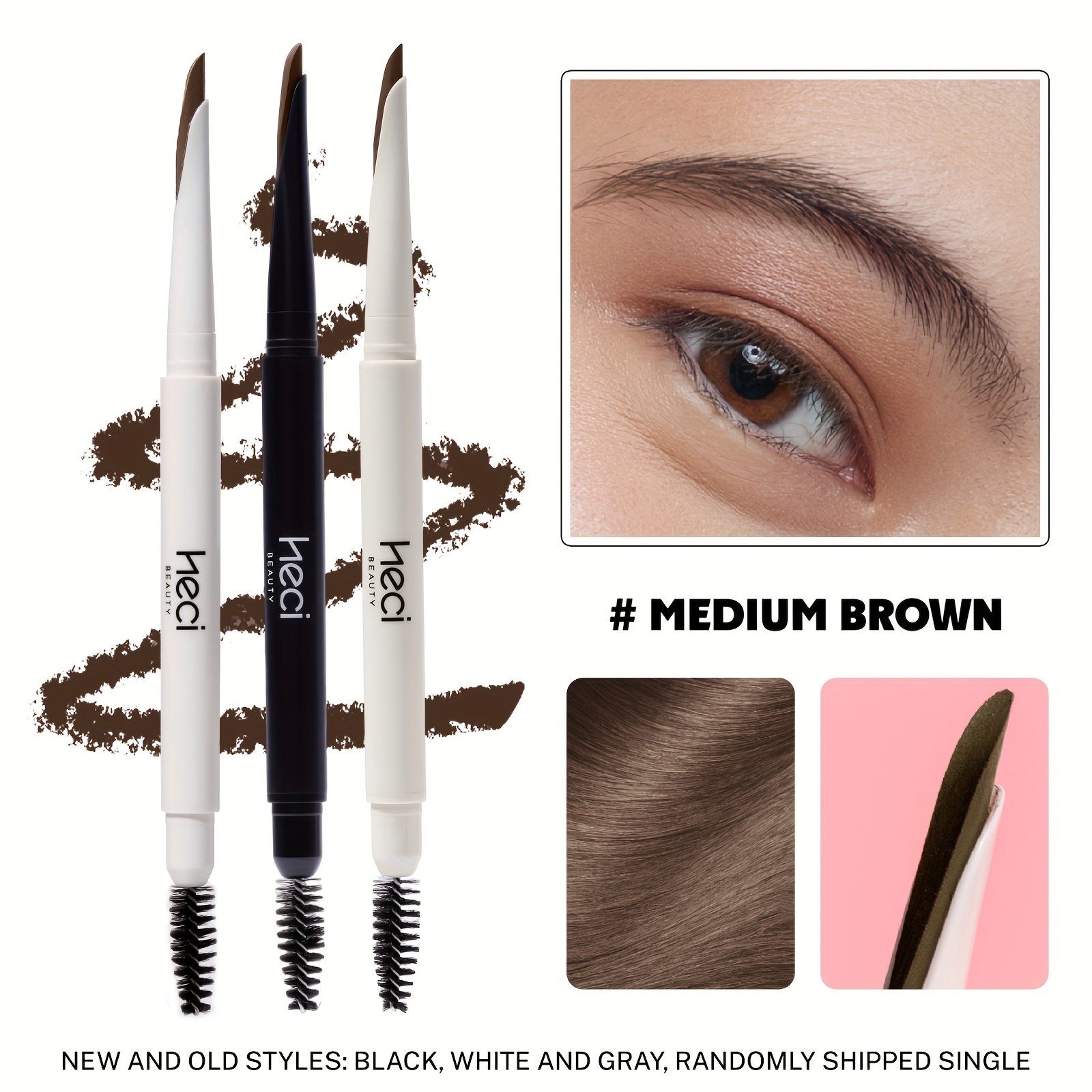 Image of Waterproof Eyebrow Pencil Sweat-proof Long-lasting Brow Wild Eyebrow Double-ended Eyebrow Pencil Easy To Apply With Eyebrow Brush Makeup Essential For Beginners