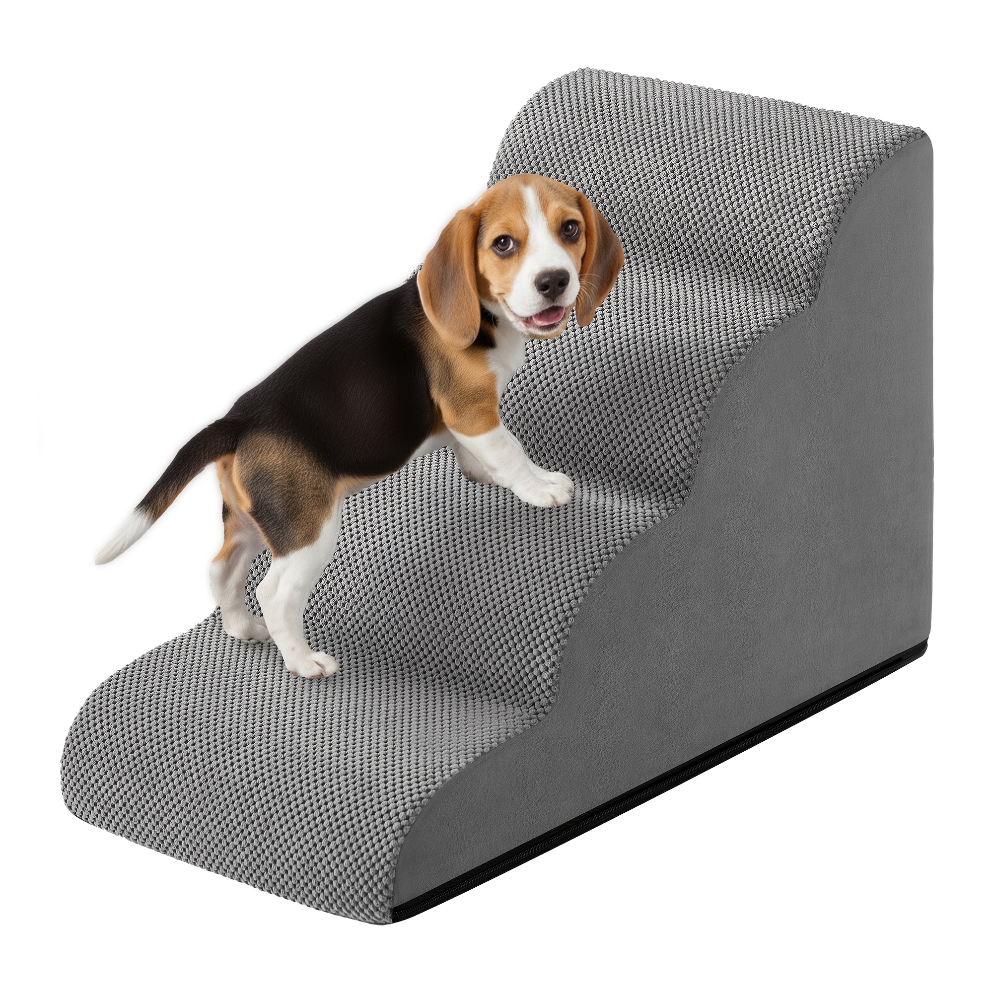 Image of Dog Stairs, 2/3/, Waffle Cord, Pet Stairs, For Bed, Sofa, Non-slip, Low Incline, Removable Washable Cover, Handle