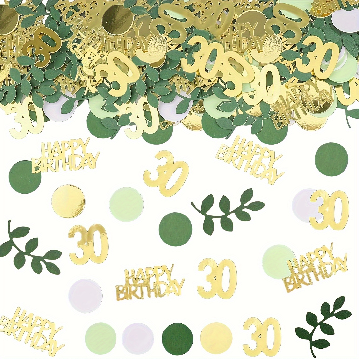 

200 Pieces 30th Birthday Party Confetti Set - Paper Decoration For Adult Milestone Celebration, Golden And Green Themed Confetti For Table Scatter Decor, Suitable For 14 & Up