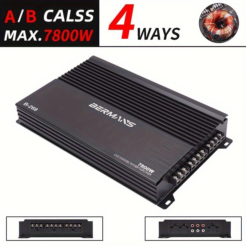 New 12V 7800W 4 Channel Aluminium Alloy Car Audio Power Amplifier Class