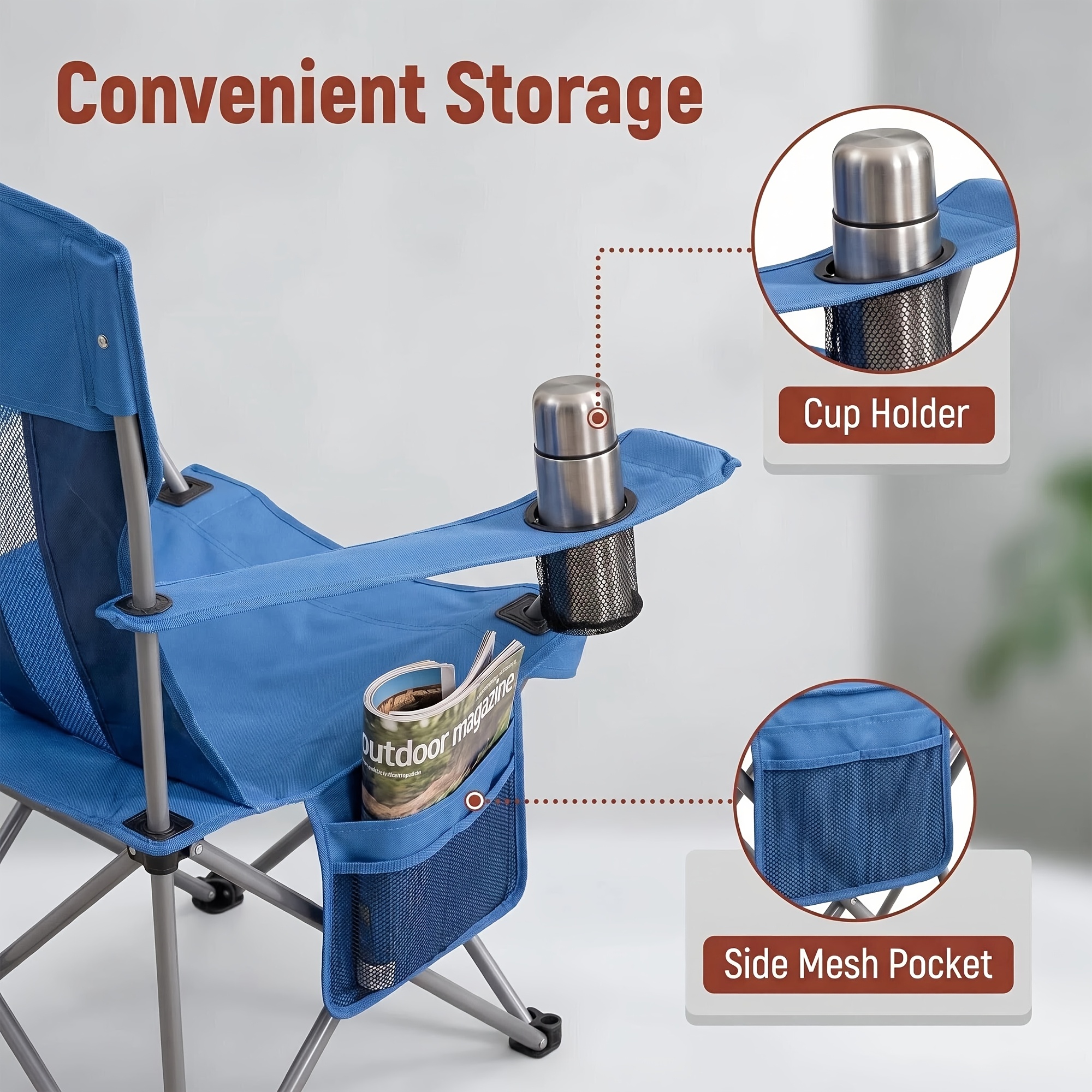 Foldable Camping Chairs, 2-Pack with Armrests and Cup Holder