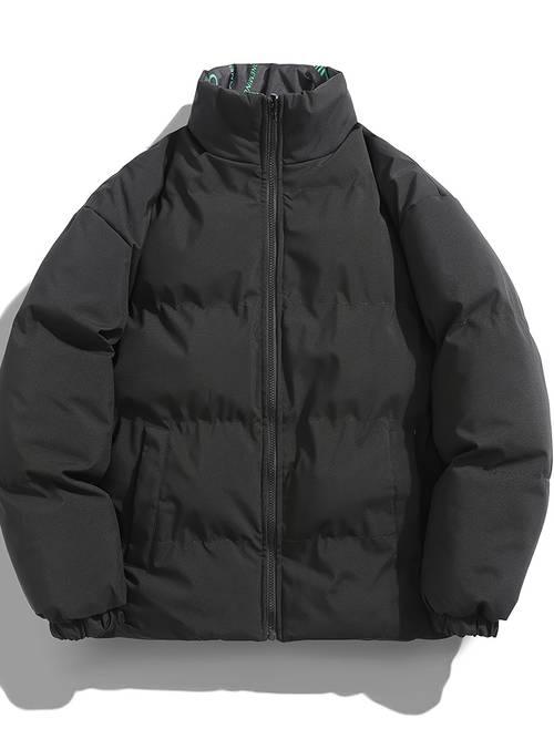 mens reversible winter jacket warm stand collar coat with zippered pockets black casual outdoor wear for teens adults winter clothes
