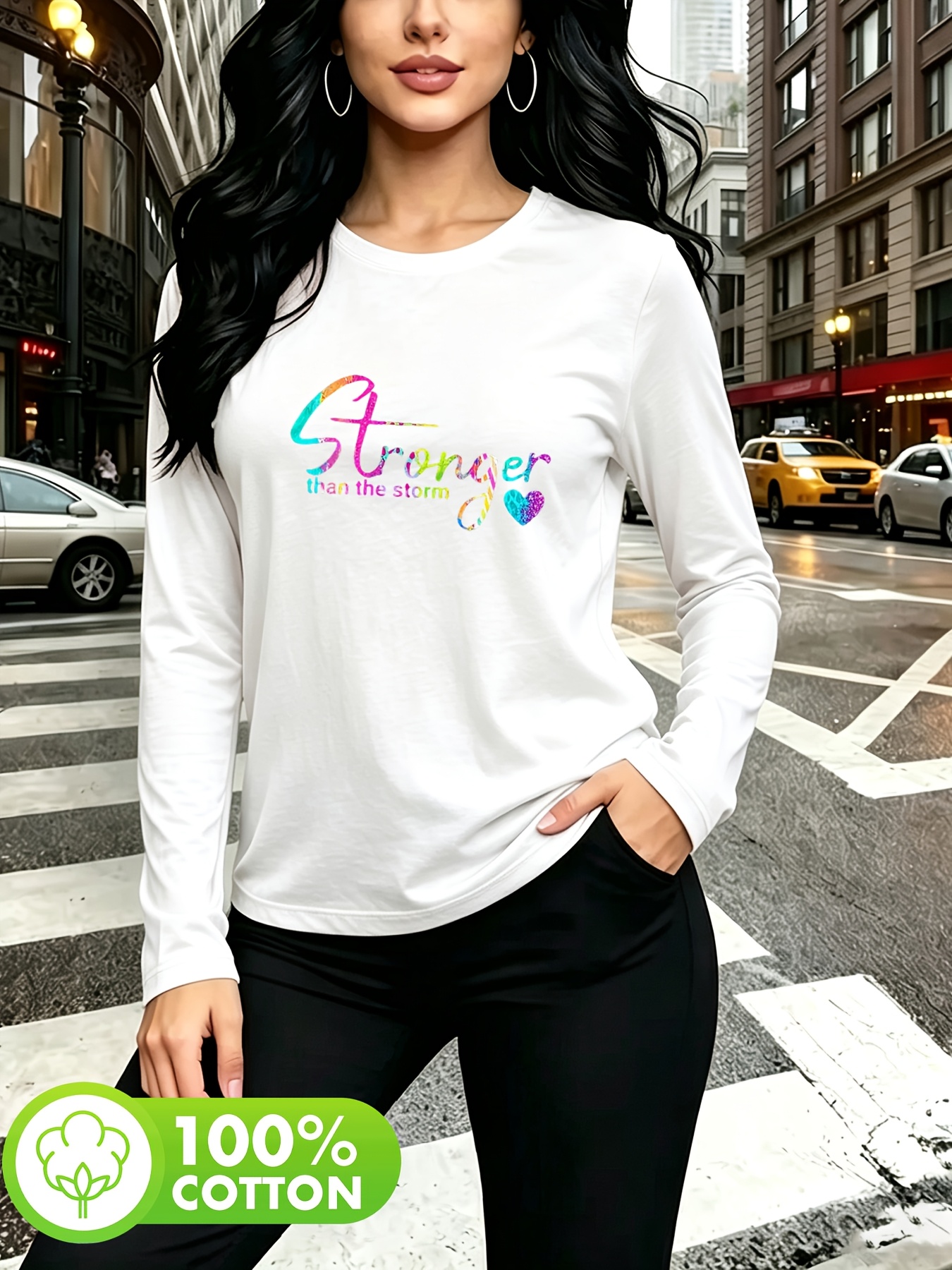 item picture   stronger than a storm colorful letter print long sleeve base layer casual and versatile  
