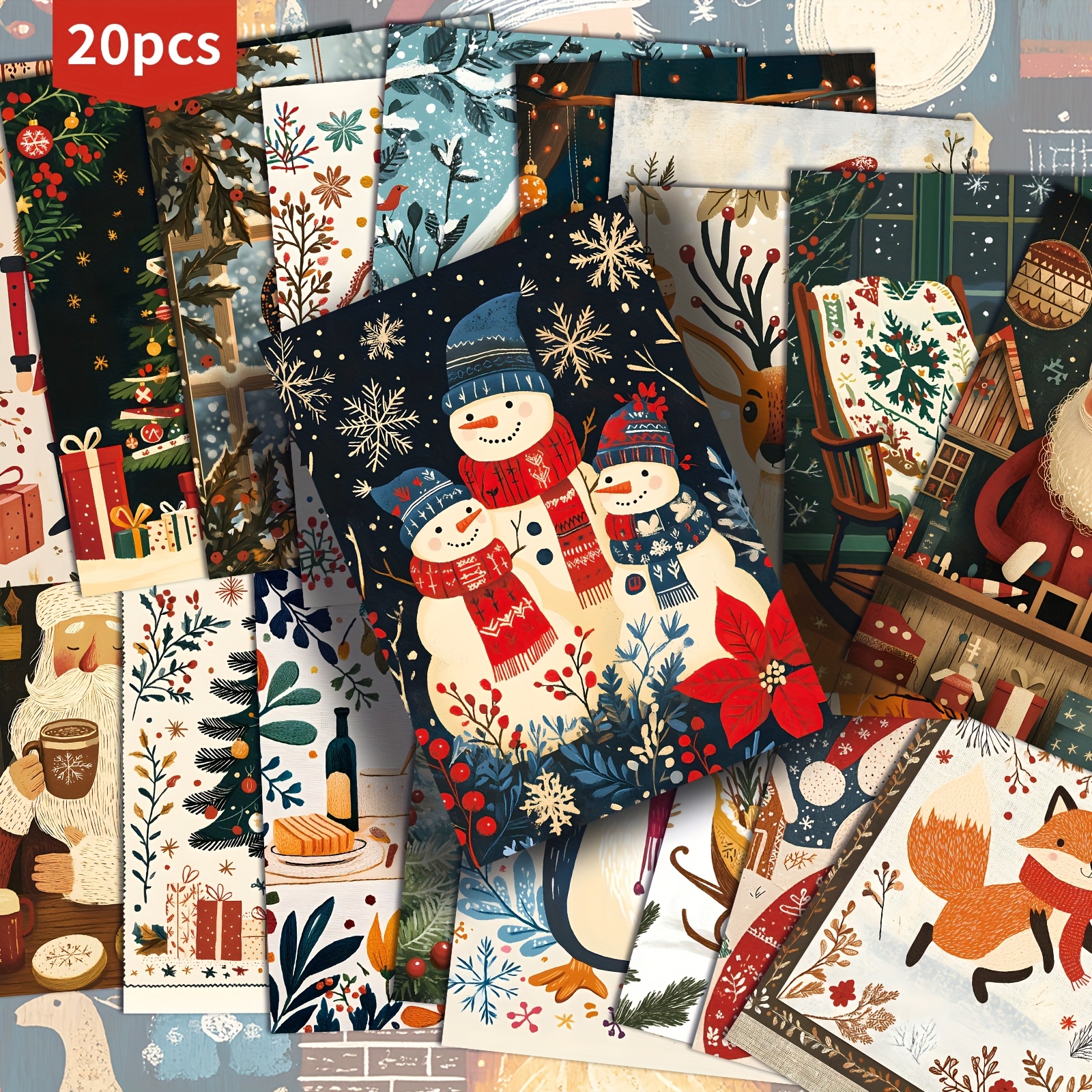 TEMU 20-pack Vintage Painting Cute Christmas Decoration Postcards - 4x6 Inches Retro Junk Journal Paper, Classic Pinup Illustrations, Collectible