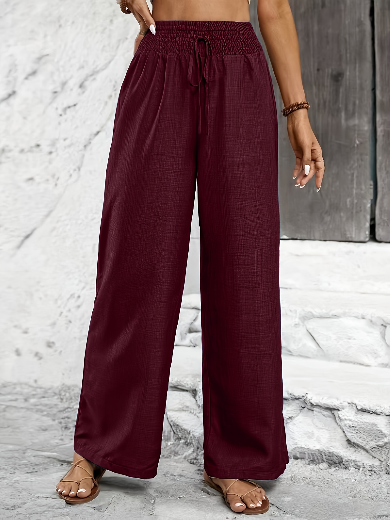 premium solid color twisted knot casual straight leg pants