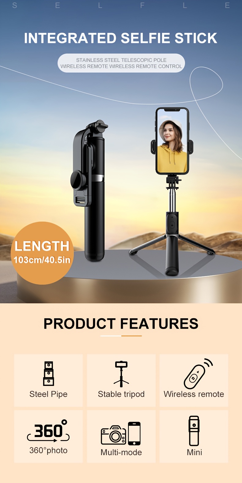 40 Inch Retractable Selfie Stick Professional Floor Tripod for Live Streaming, with Wireless Remote, 360° Rotation, Stable Anti-shake Design. Ideal for Travel Vlogs & Outdoor Live Streaming. Compatible with iPhone/Android Smartphones