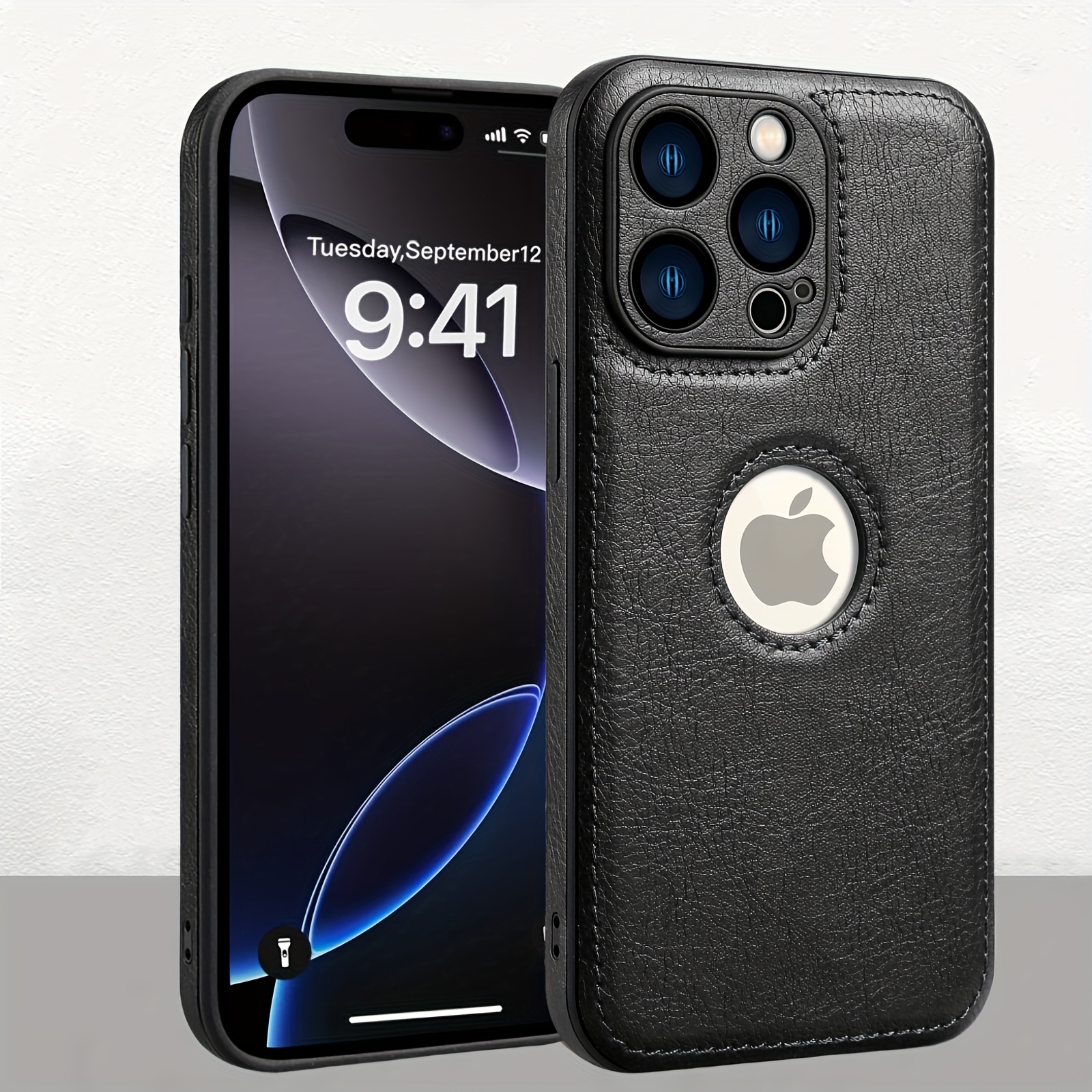 Logo View Compatible with iPhone 15/14/13/12 Pro Max Case Slim Premium Vegan Leather Classic Luxury Elegant Thin Cover, Shockproof Full Protection - Image 3