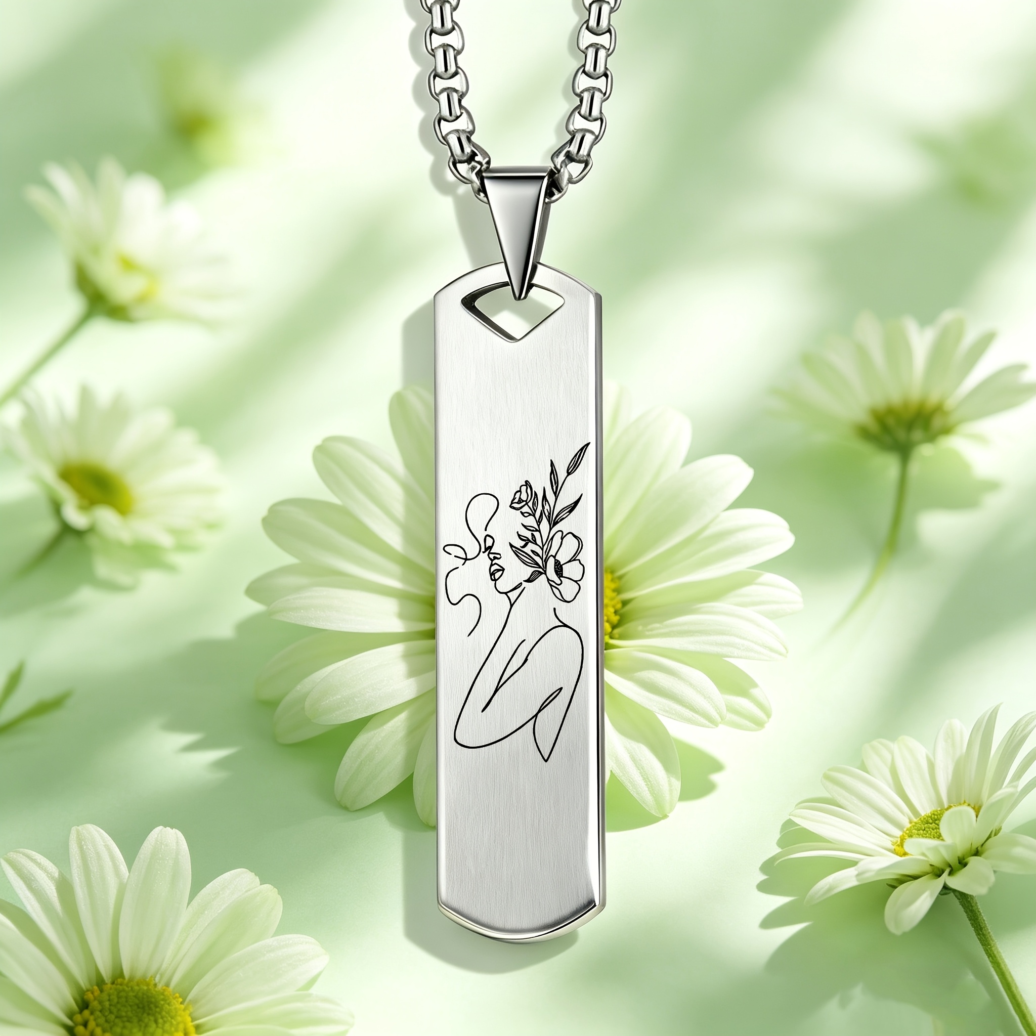 Women's Floral Design Profile Pendant Necklace