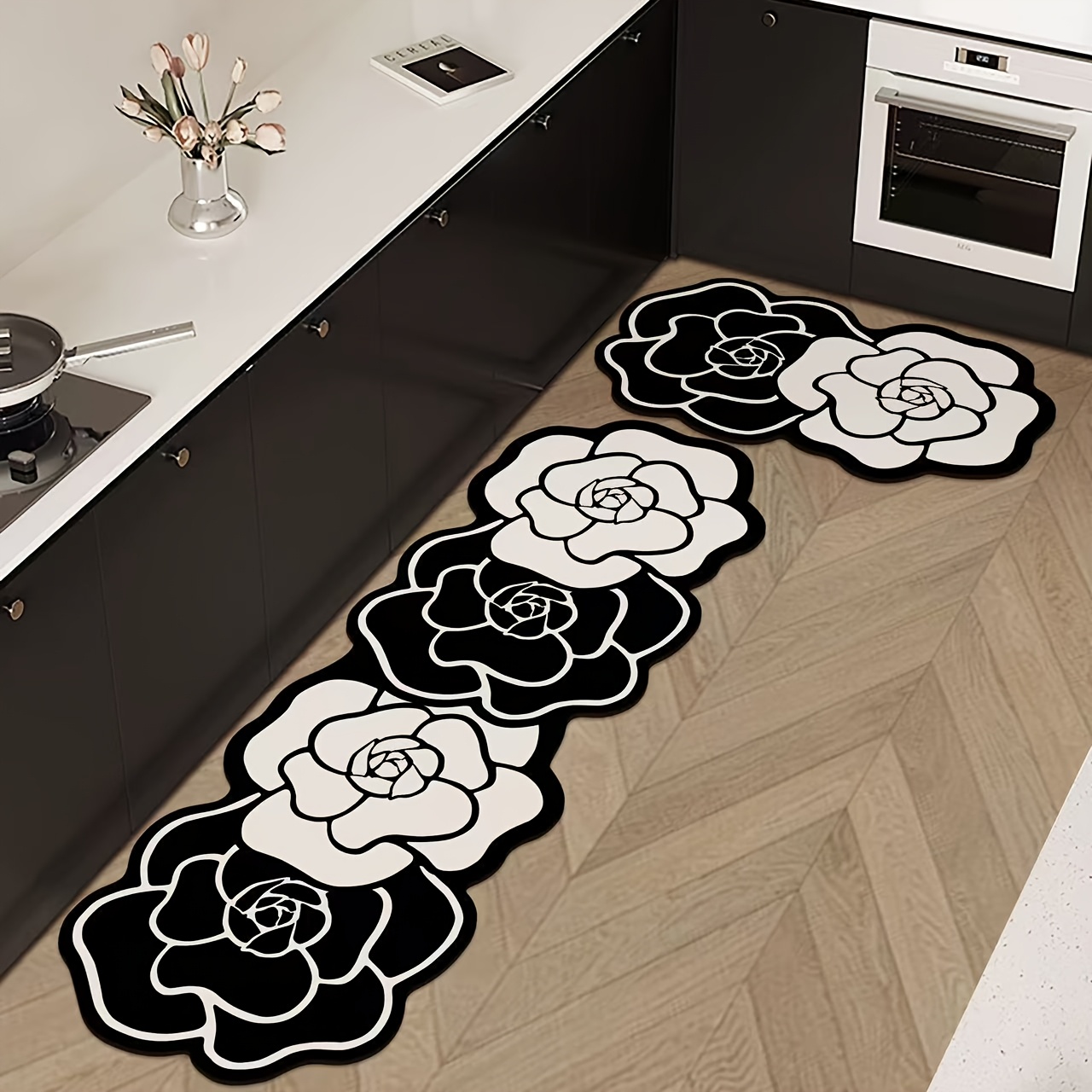 

2pcs Set Floral Kitchen Rugs, Polyester Non-slip Water Absorbent Floor Mats, Easy Clean, With Hand Wash Only, For Home Use