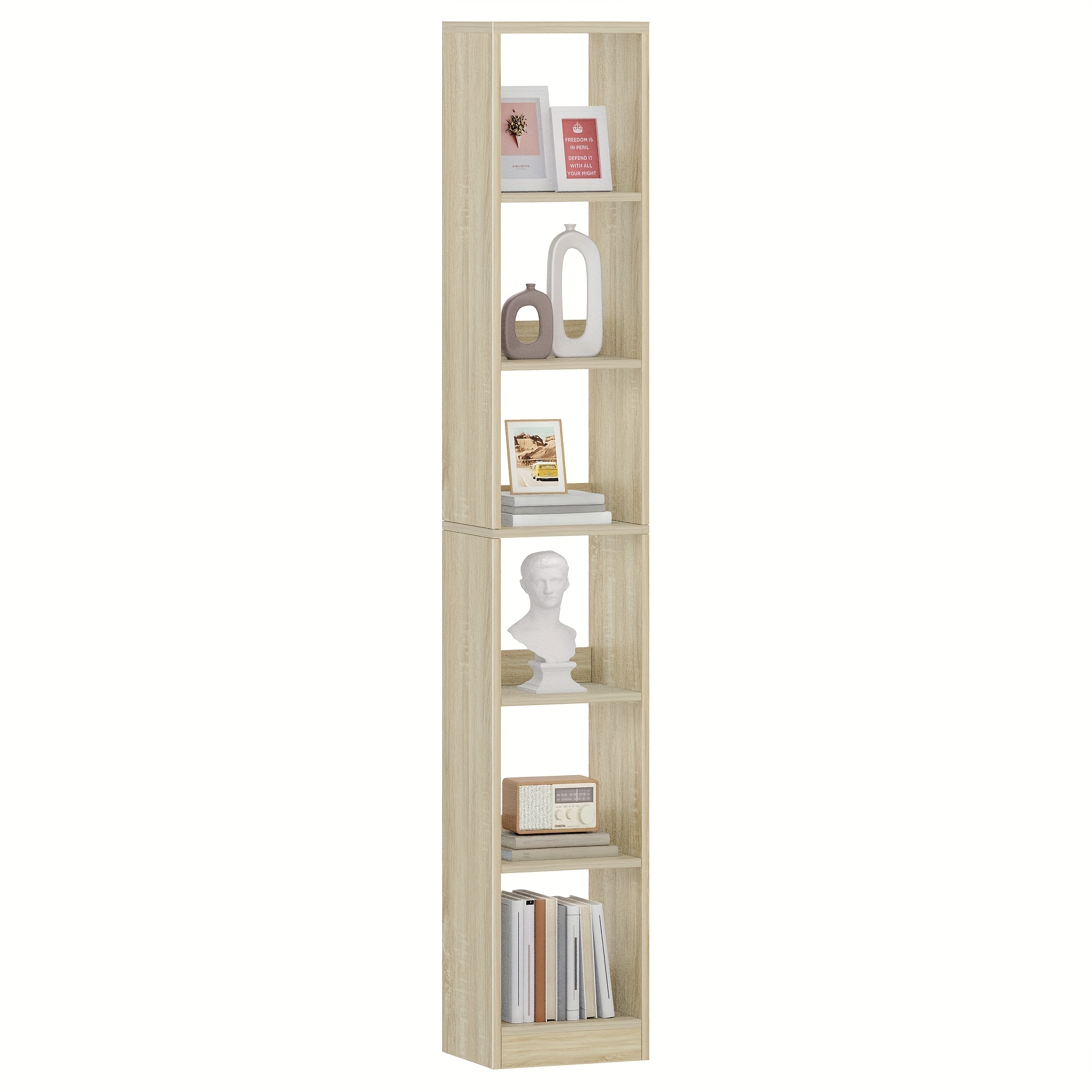 6-tier Bookshelf, Modern Open Wooden Shelving Unit, Cube Shelf For Storage In Living Room, Home Office, Or Bedroom, Finished In Oak Beige, Standing Shelf, Standing Shelf