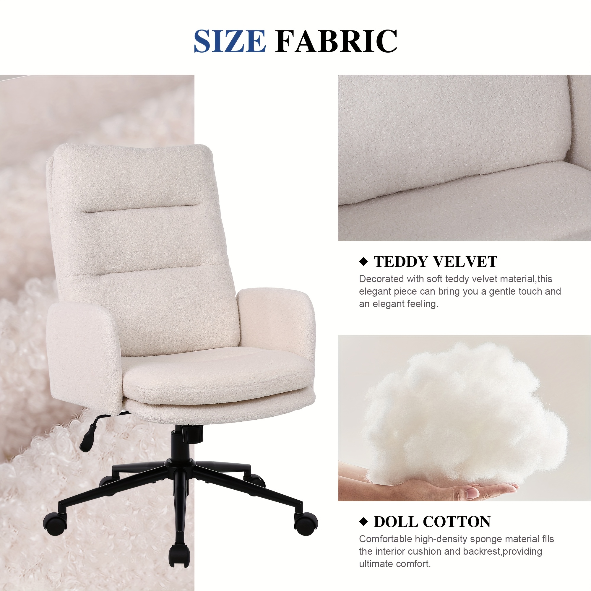 Teddy Velvet High Back Office Chair with Padded Armrests