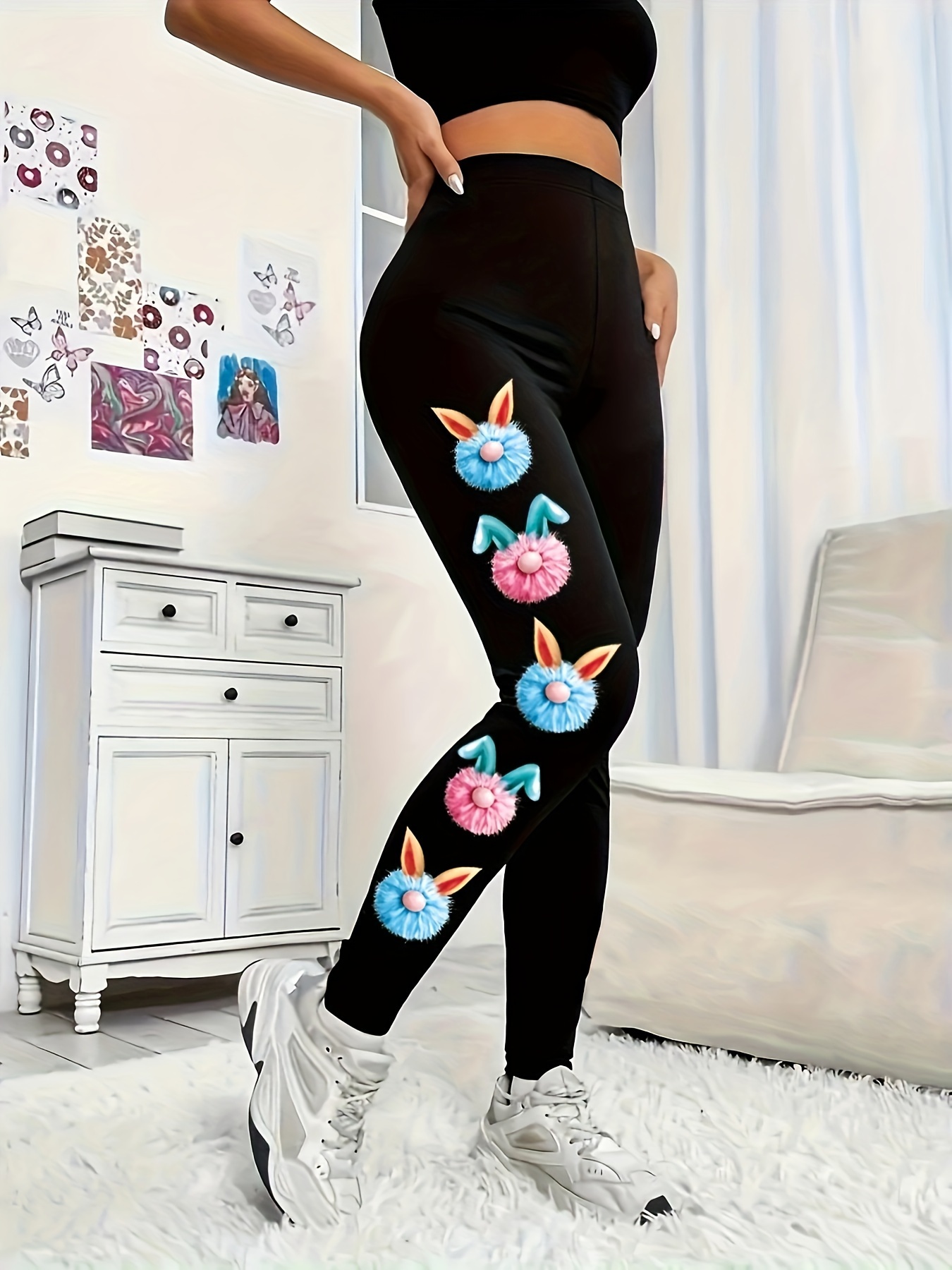 Easter Bunny Skinny Leggings Casual High Waist Stretchy - Temu Canada