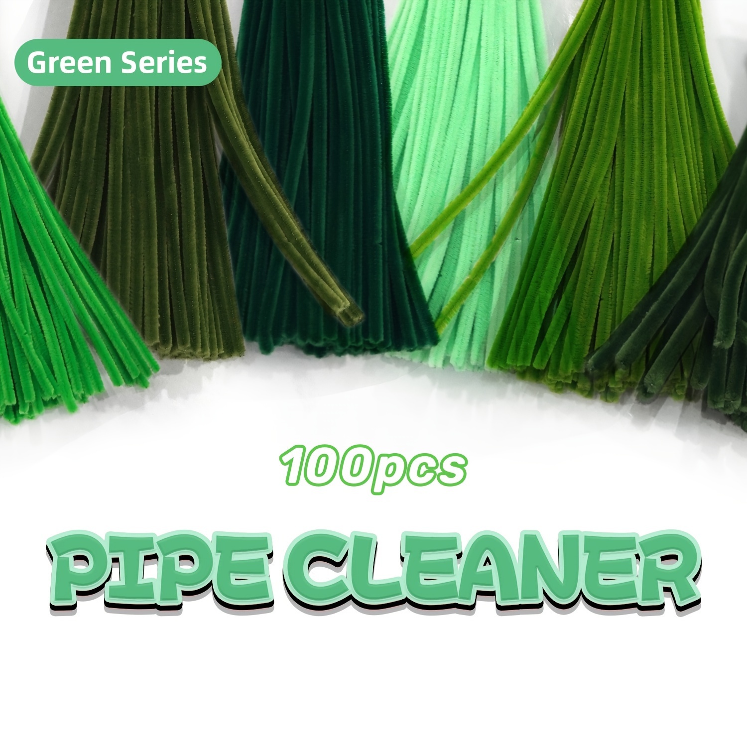 

100pcs Green Series Pipe Cleaner, Upgrade Chenille Twist Sticks, Can Be Used For Christmas Handmade Projects