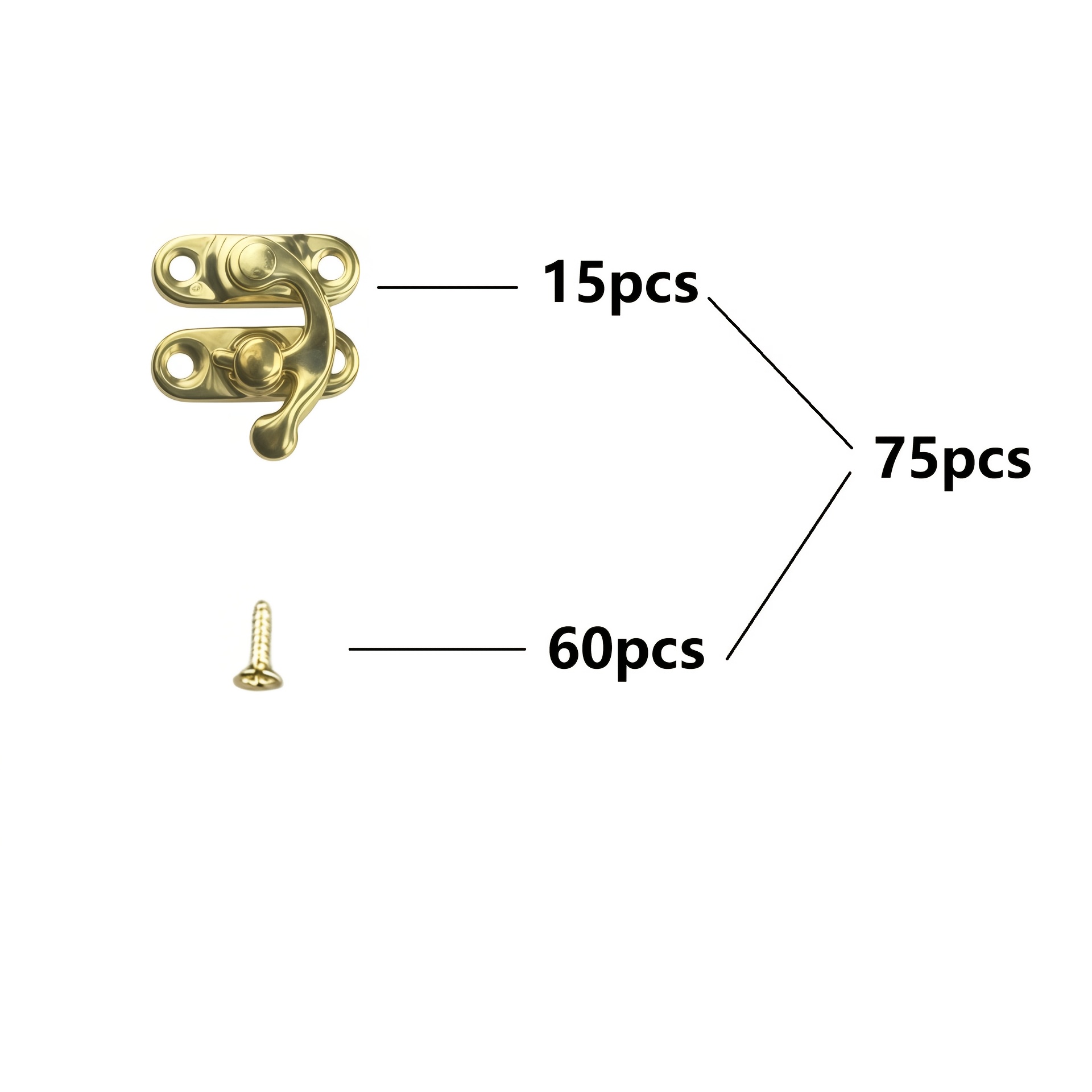 TEMU 75pcs (15 Verrous de , 60 Vis) Type de Fermoir avec Vis, Fermoir Métallique Robuste, Fermoir Décoratif, Convient pour Boîtes à Bijoux, Armoires,