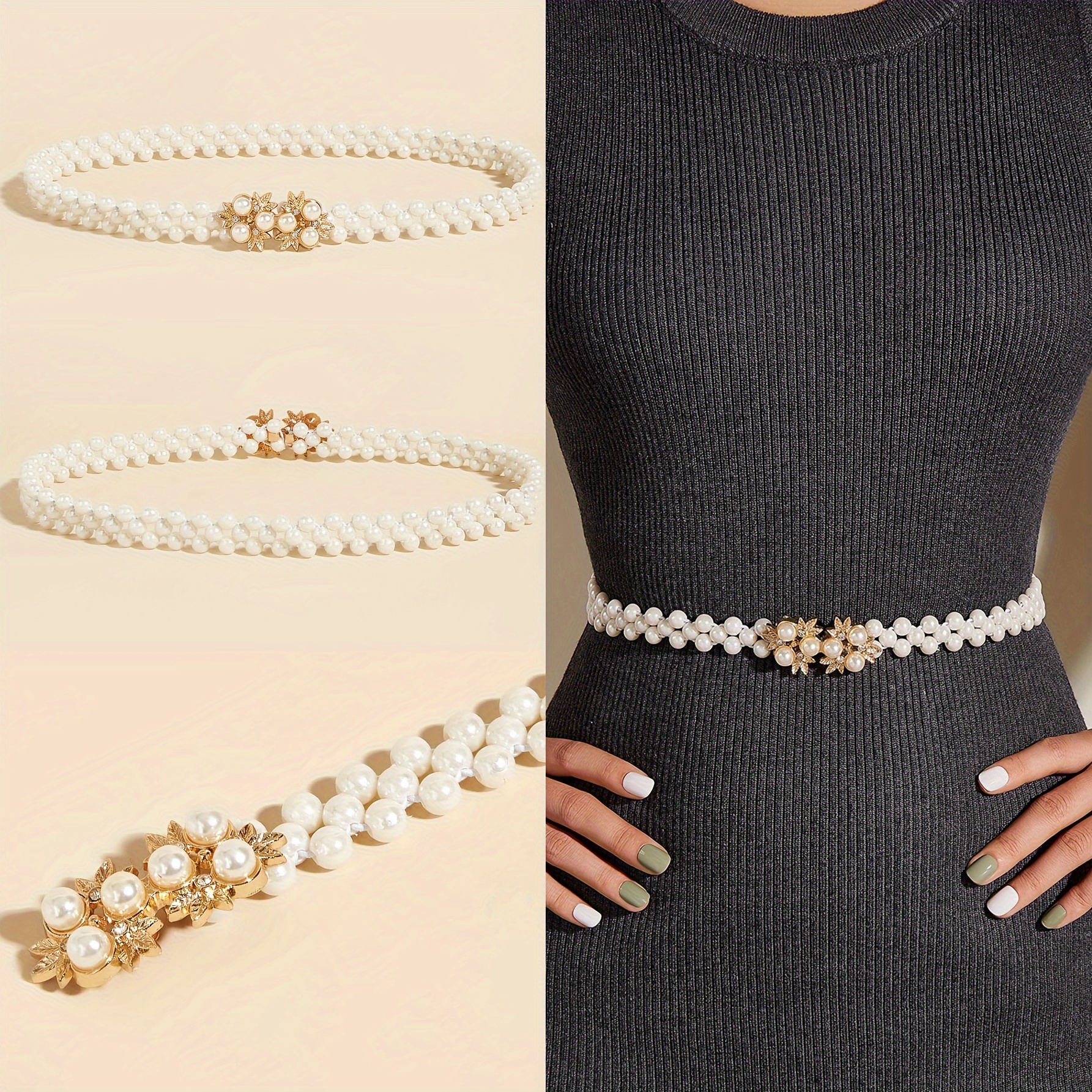 

Elegant Pearl Waist Chain For Women, Fashionable Waist , Dress Belt Accessory, Simple Stretchable Dress Belt For Dress Fitting