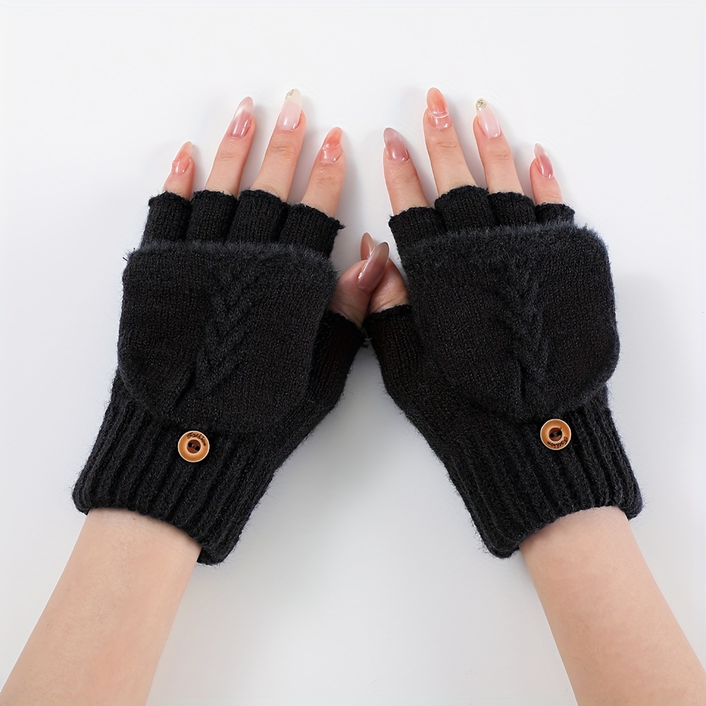 Image of 1 Pair Women's Autumn Winter Cable Flap Plush Gloves Fashionable Individual Outdoor Warm Versatile Cold-proof Finger Arm Sleeves