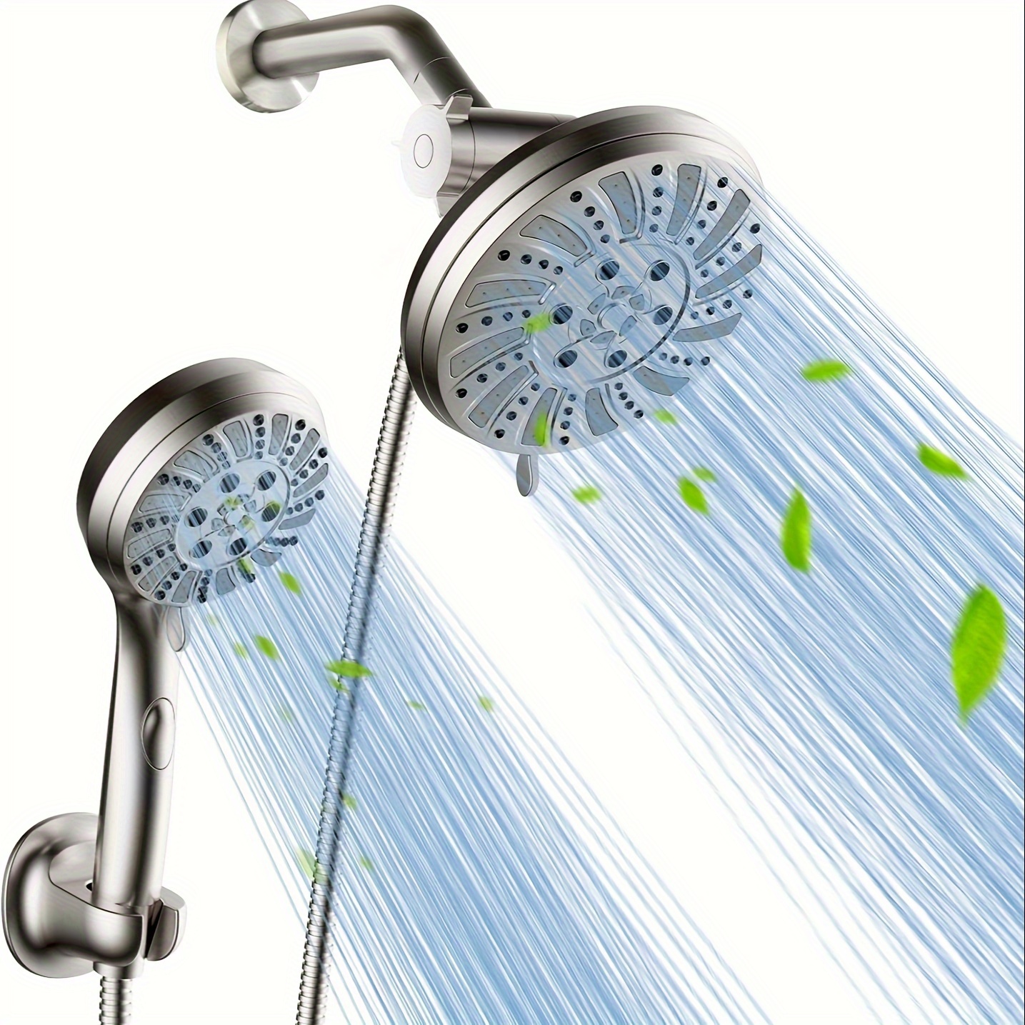 

Shower Heads With Handheld Spray Combo: 6-setting Showerhead With Handheld And 5-setting Rainfall Spray, High Pressure Sprayer With 70" Stainless Long Hose, Brushed Nickel
