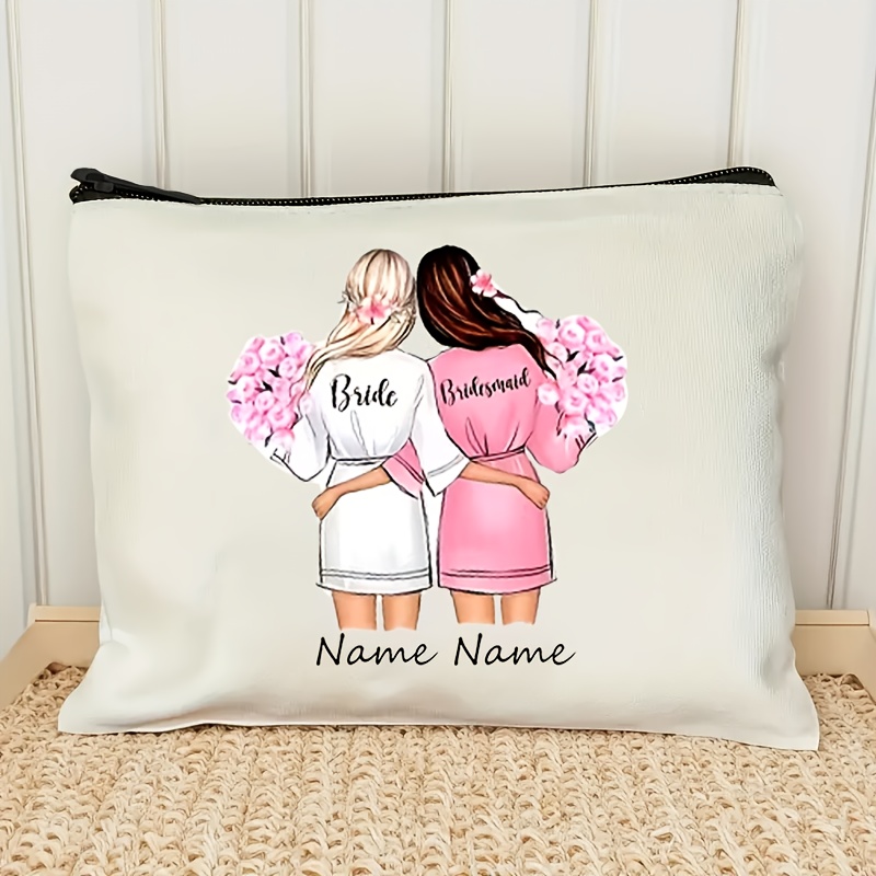 TEMU 1pc, Personalized Custom Name Makeup Bag, Team Bridal Party Gift Makeup Box Bridesmaid Storage Bag Makeup Shower Bag Single Person Beauty
