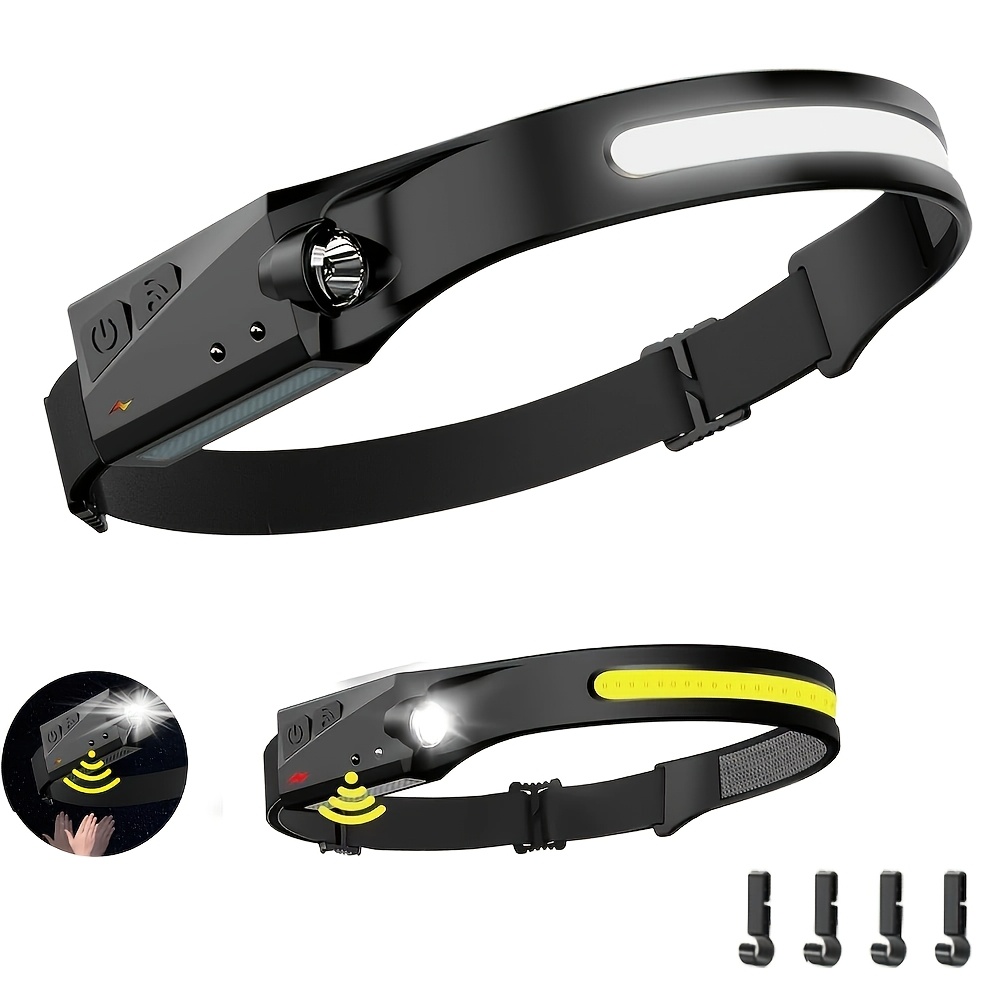 TEMU Rechargeable With A 230° Cob Wide-angle Beam And An Xpe Spotlights Headlamp, Featuring Sensor, Usb Charging, And A Portable Design With A Helmet