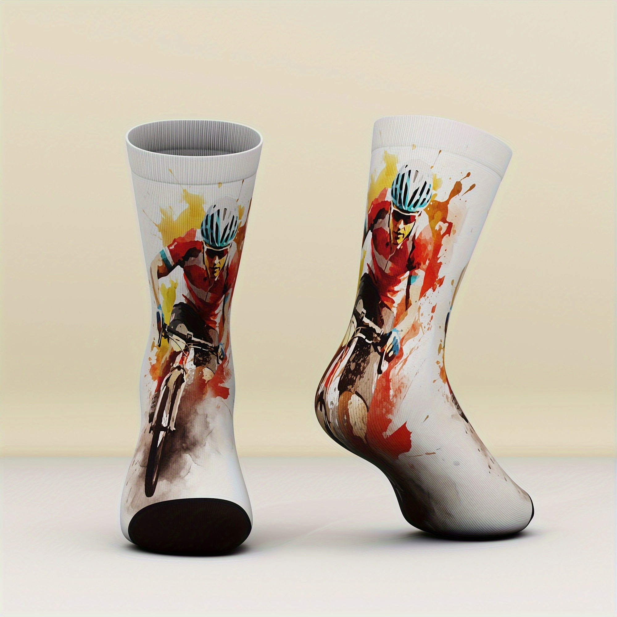 TEMU A Pair Of Unisex Socks With 3d Printing For Cycling And Sports, Suitable For Outdoor Casual Wear, Fashionable, Versatile, Loose And Comfortable,