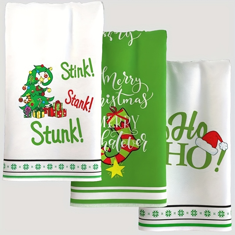 TEMU 3pcs Festive Christmas Kitchen Towels, Soft Polyester Fiber, And Holiday Patterns (sink!, Merry Christmas, Ho), Ideal For Kitchen, Bathroom, And