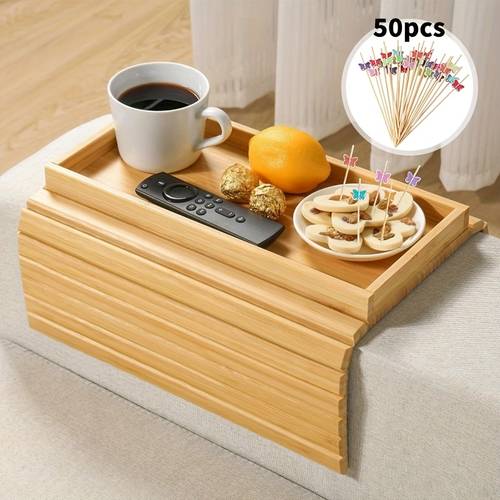 bamboo sofa armrest tray foldable beverage and snack cup placement tray wooden sofa breakfast tray fathers day gift
