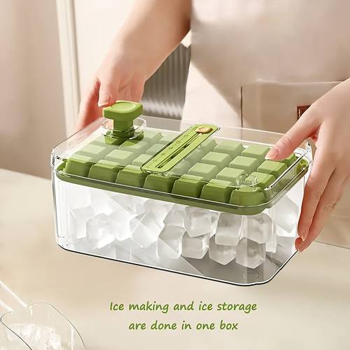 double layer 56 grid maker tray large capacity ice maker with design transparent lid controller durable plastic for refrigerator beverages coffee kitchen essentials trays for freezer beverage cooling integrated handle feature mechanism freezer storage sturdy construction household use