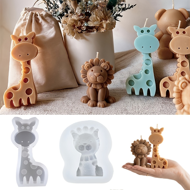 TEMU Candle Molds, A Set Of 2 Animal Silicone Mold Set Lion Giraffe, Candle Soap Mold For Block Candles Scented Soap Home Fragrance, Reusable Craft