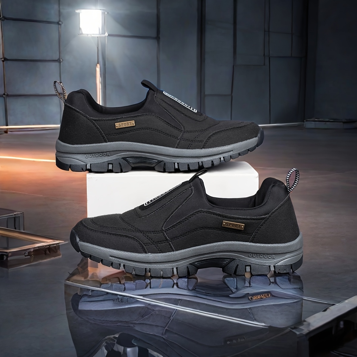 

Men' Slip-on Sneakers - Comfortable, Casual Shoes For Hiking & , Non-slip Tpr Sole, Leather Upper, Breathable Fabric , Plus Size , Wear