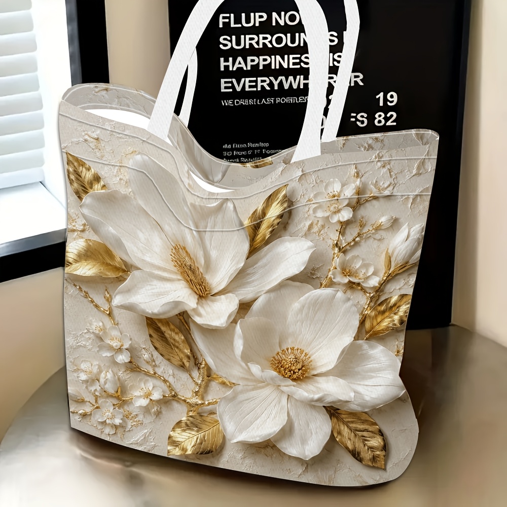 TEMU 1pc, Women's Shoulder Bag With White Flower Theme, Multifunctional And Versatile, Handbag, Clutch, Shoulder Bag, Travel Essential, Fashionable