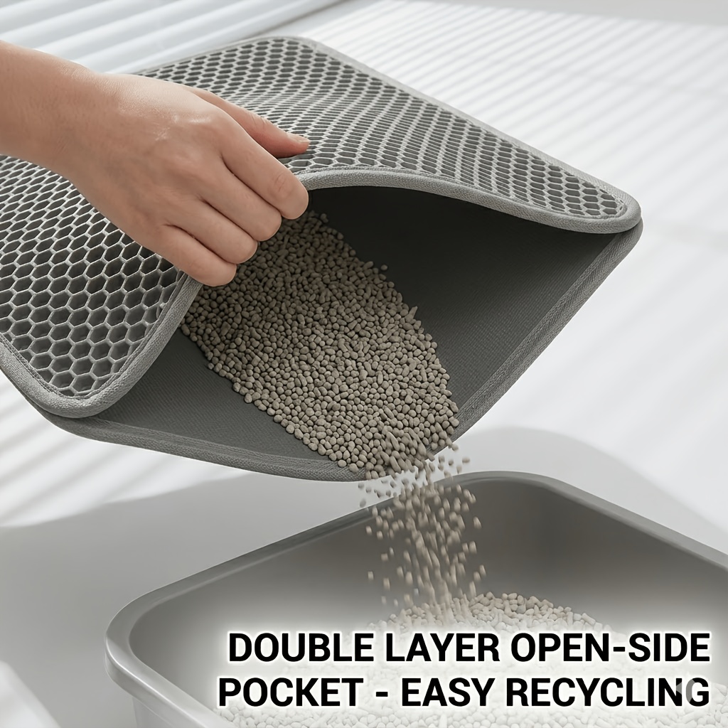 Double-layer honeycomb litter mat opening to empty collected granules