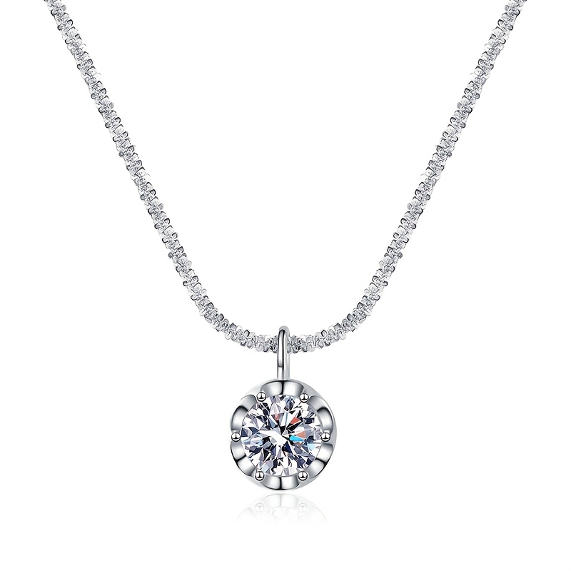 TEMU Shining Crown Cauliflower Chain 2025 New S925 Sterling Silver Pendant Moissanite Necklace