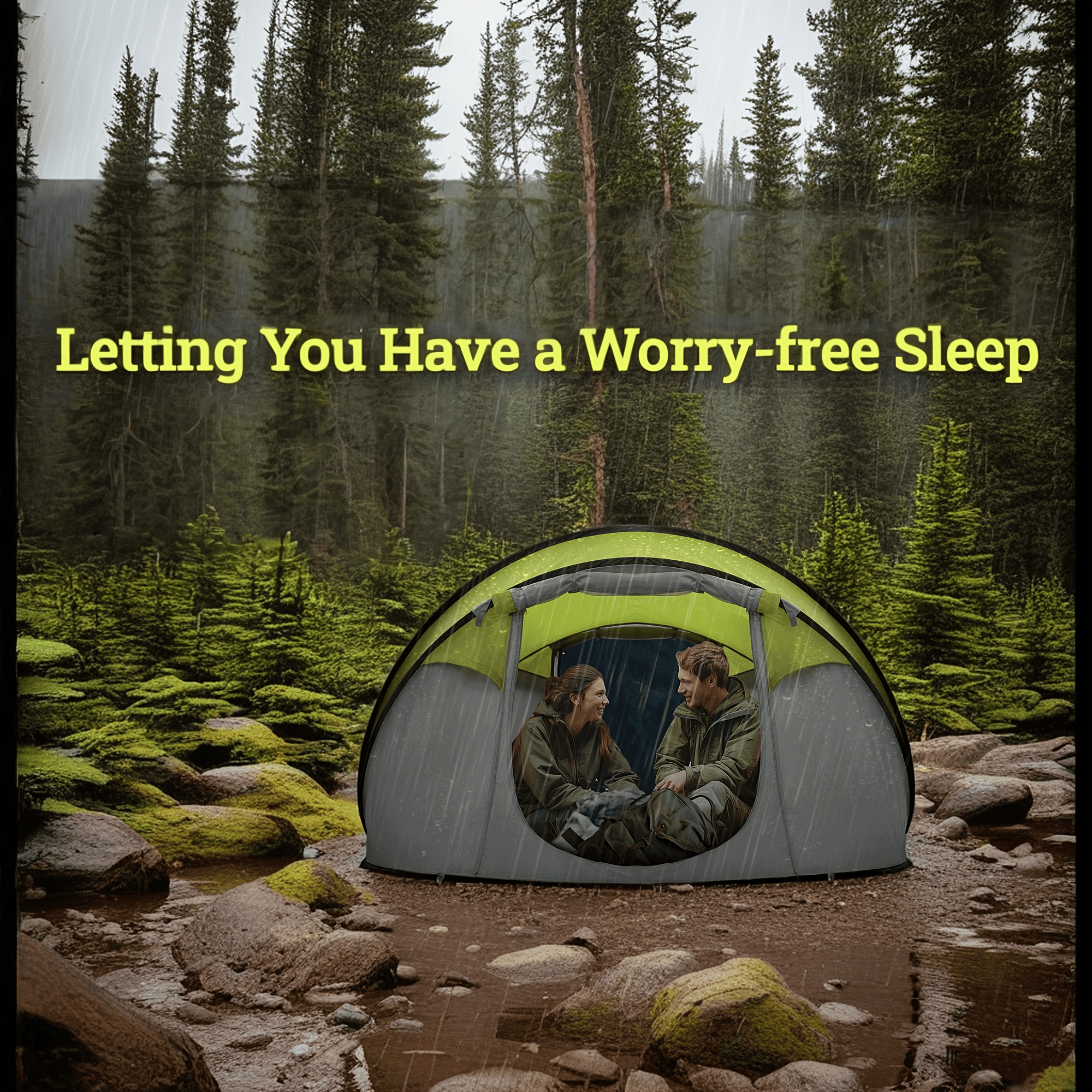 TEMU Lightweight 4-person Tent - Instant Setup Camping, Backpacking, And Hiking Tent For Family With Carry Bag, Windproof Design